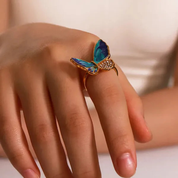 Gold_Zircon_Enamel_Butterfly_Rings_For_Women